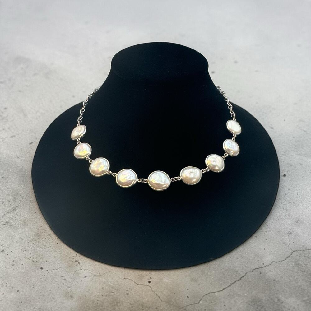 Luc Sterling Silver 13mm Coin Pearl Necklace 18-20”
